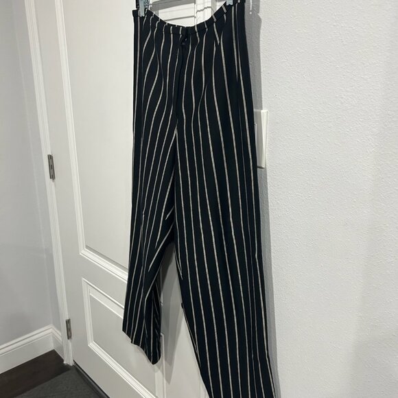 Striped Wide Leg Pants Black White Flat Front Career Work Business Casual - Picture 3 of 7